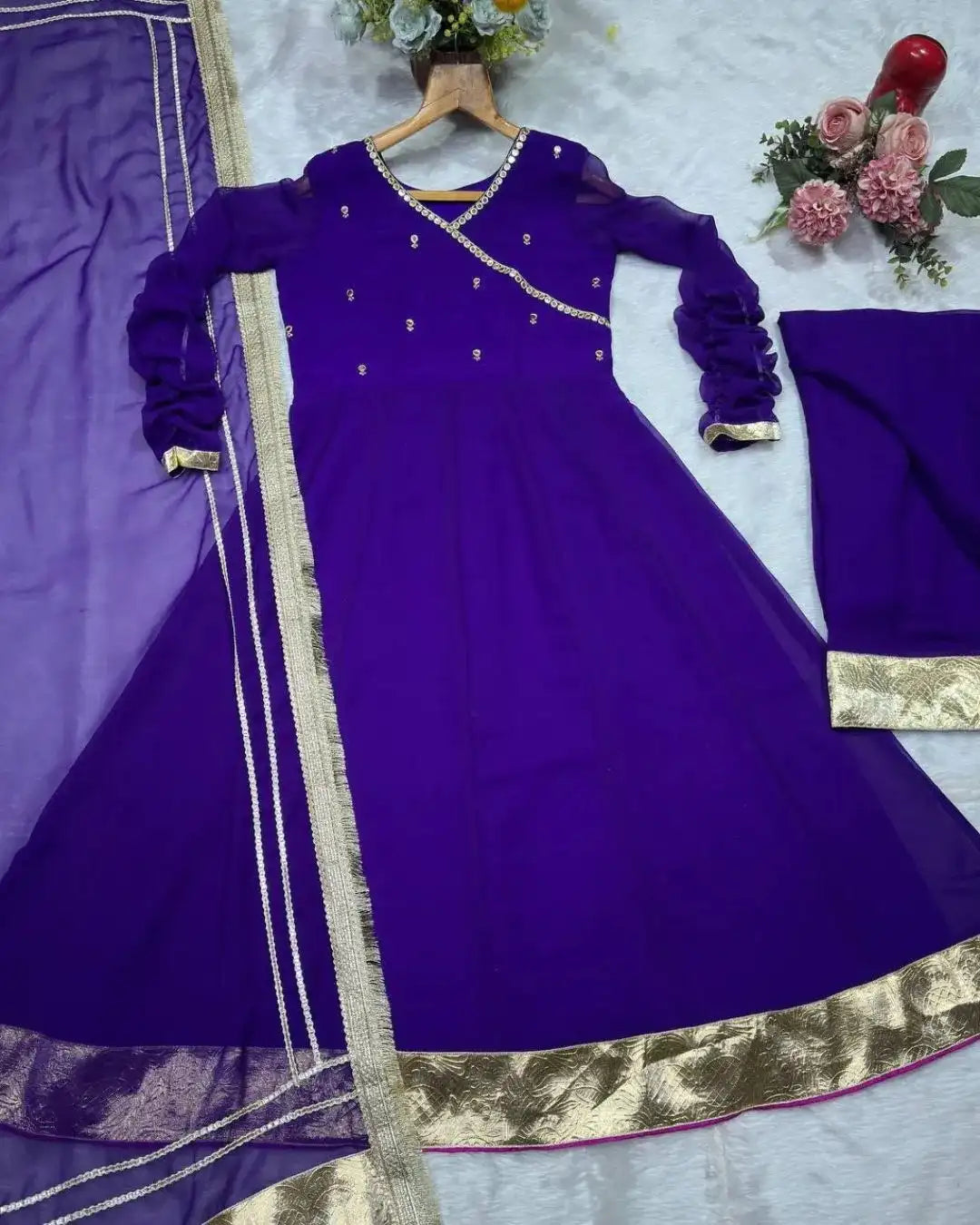 Rule the Night in Our Deep Purple Faux Blooming Gown Sharara Set
