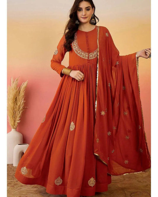Orange Colour Anarkali Suit Set With Dupatta