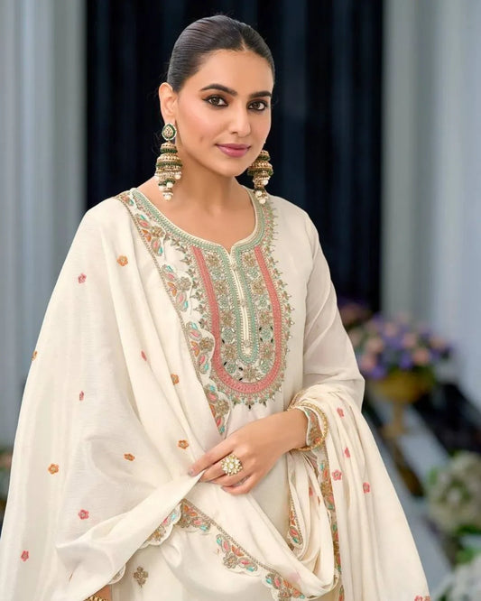 White Sharara Dress Embroidered With Dupatta Set