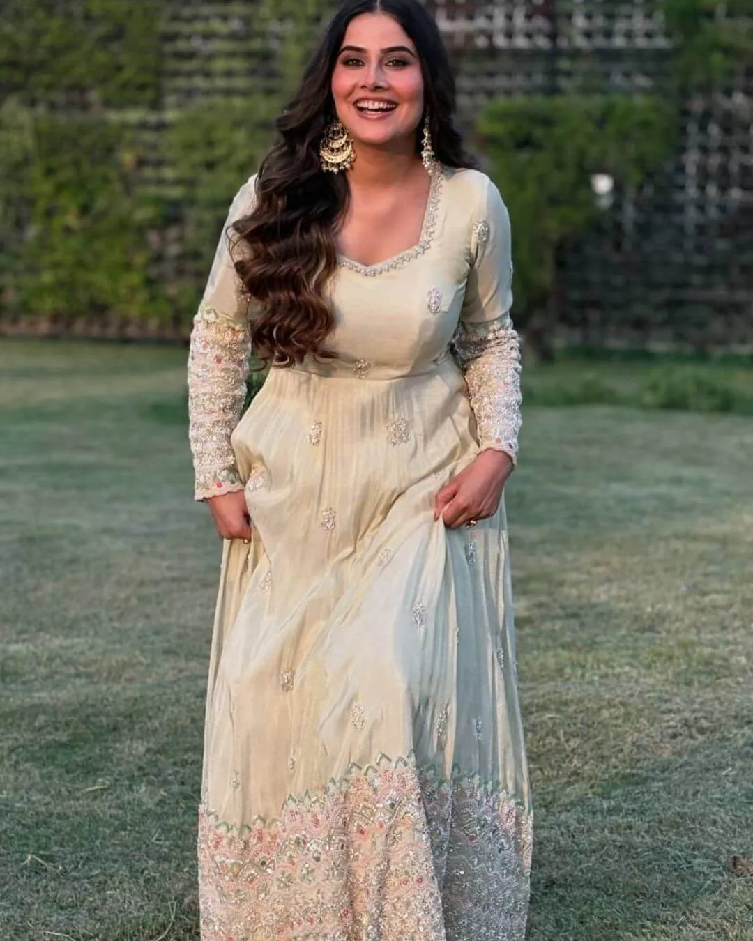 Party Wear White Anarkali Gown With Pant Dupatta