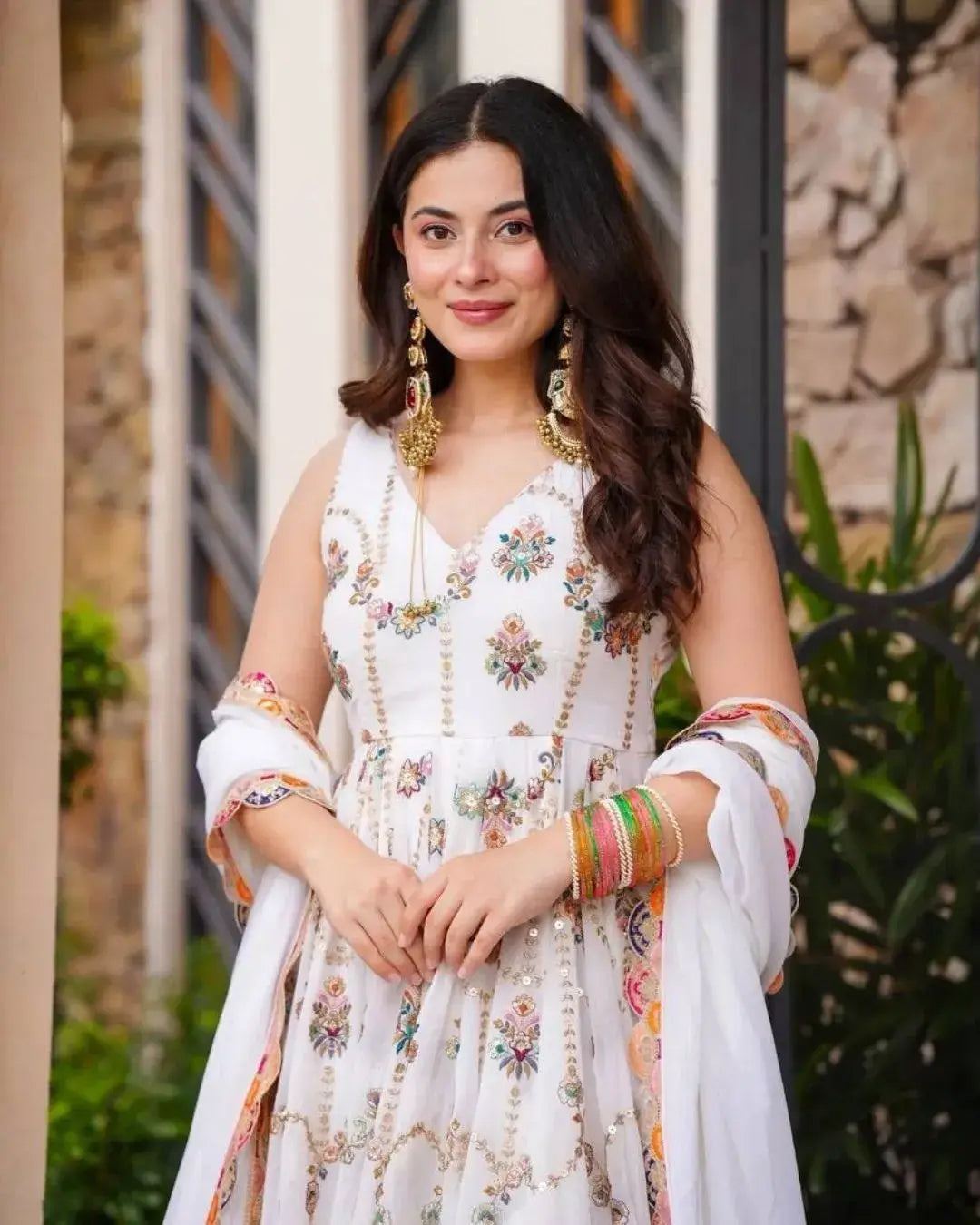 Faux Georgette Anarkali Suit Set Front Side