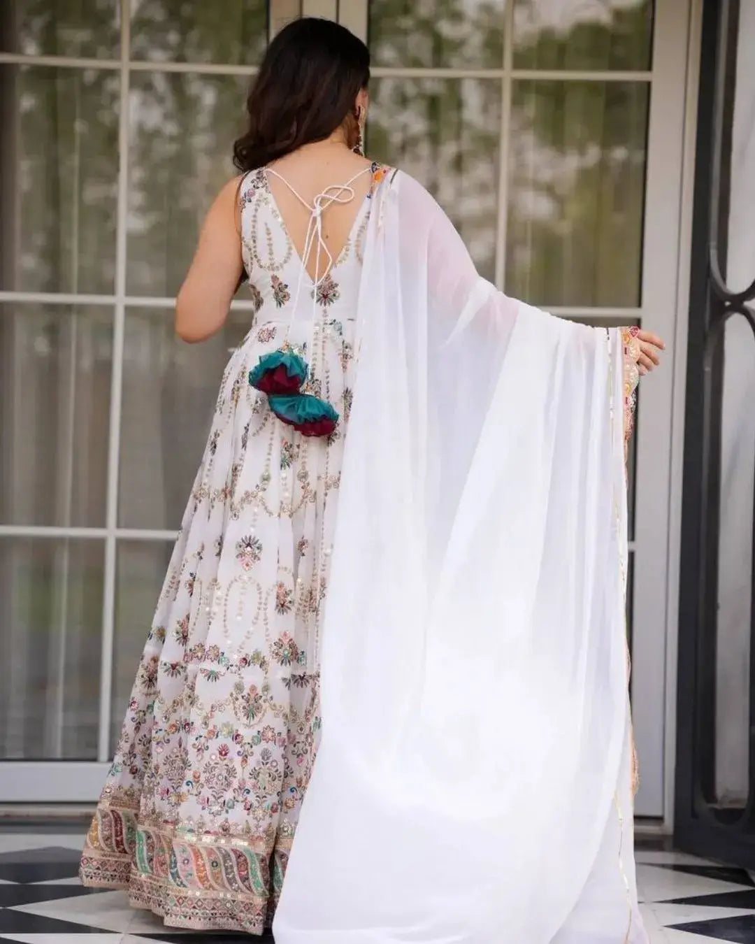 Faux Georgette Anarkali Suit Set back side