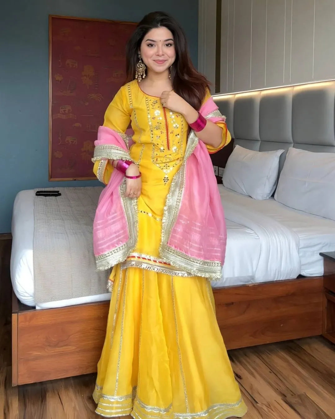 Yellow Sharara Suit Party Wear – Chinon Silk Embroidered Set