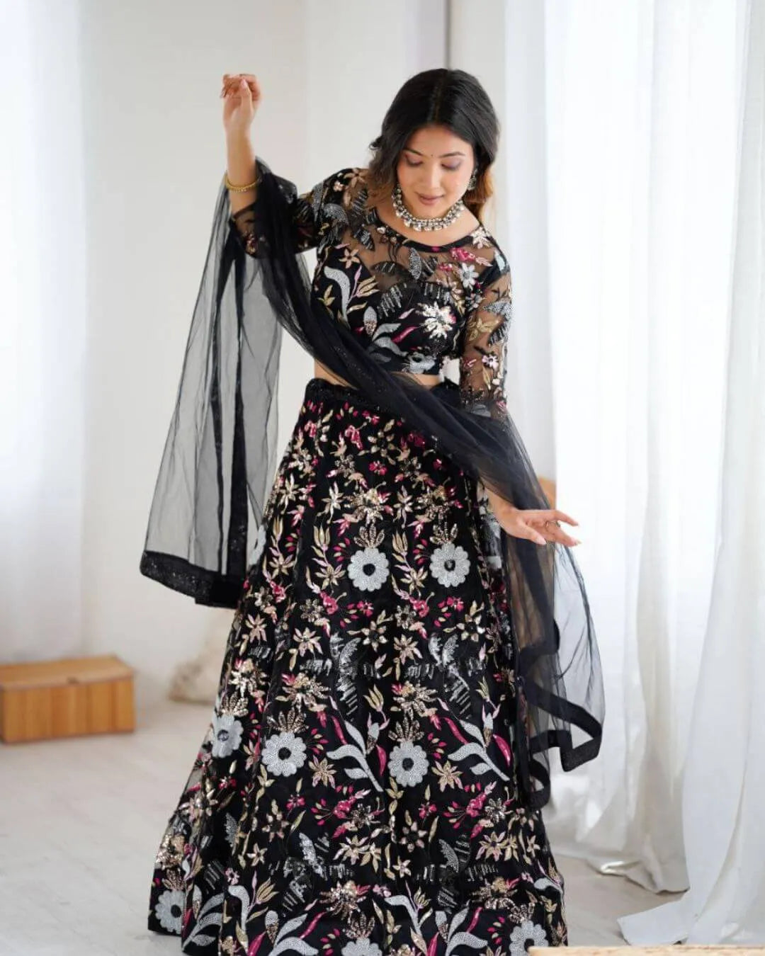Black Net Lehenga For Wedding