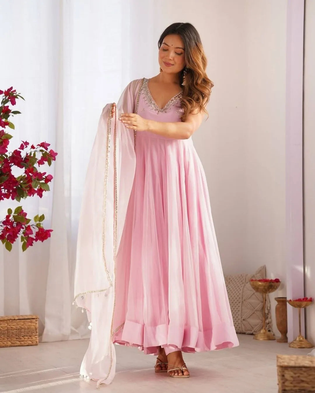 Light Pink Anarkali Dress With Dupatta Set