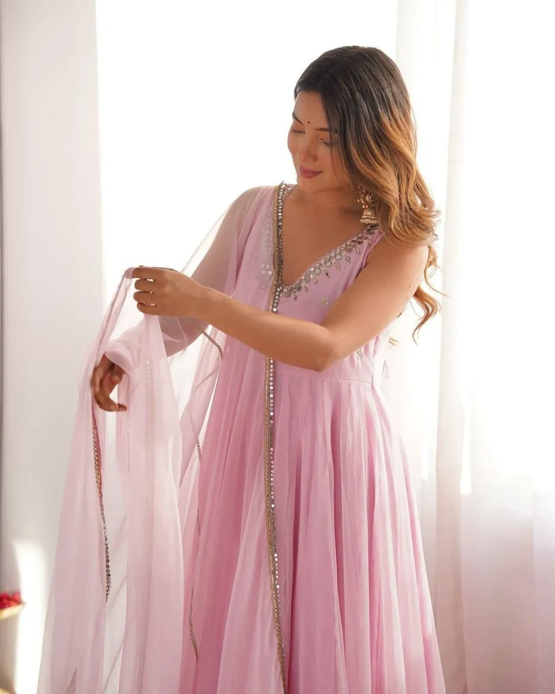 Light Pink Anarkali Dress With Dupatta Set