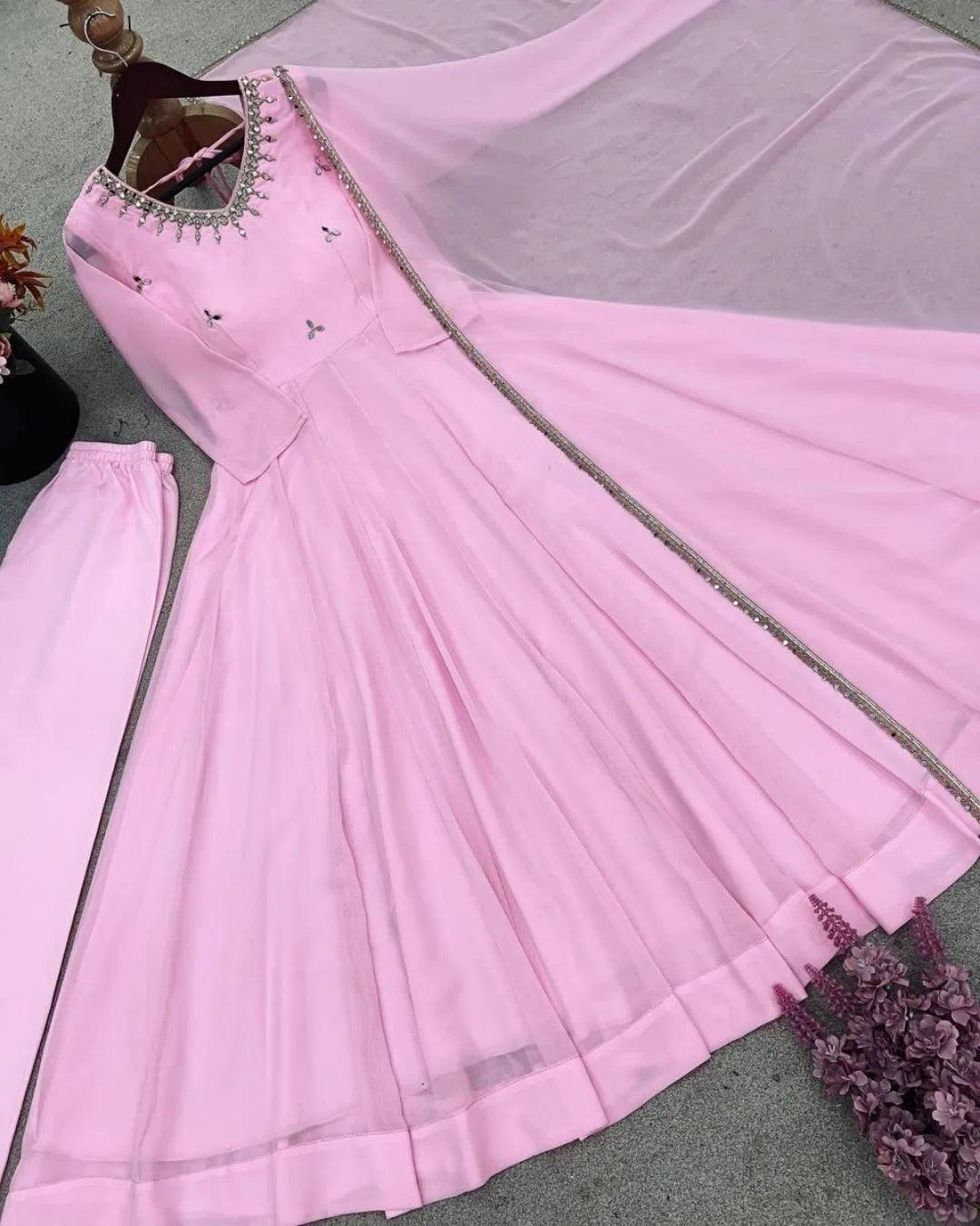Light Pink Anarkali Dress With Dupatta Set