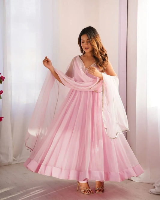 Light Pink Anarkali Dress With Dupatta Set