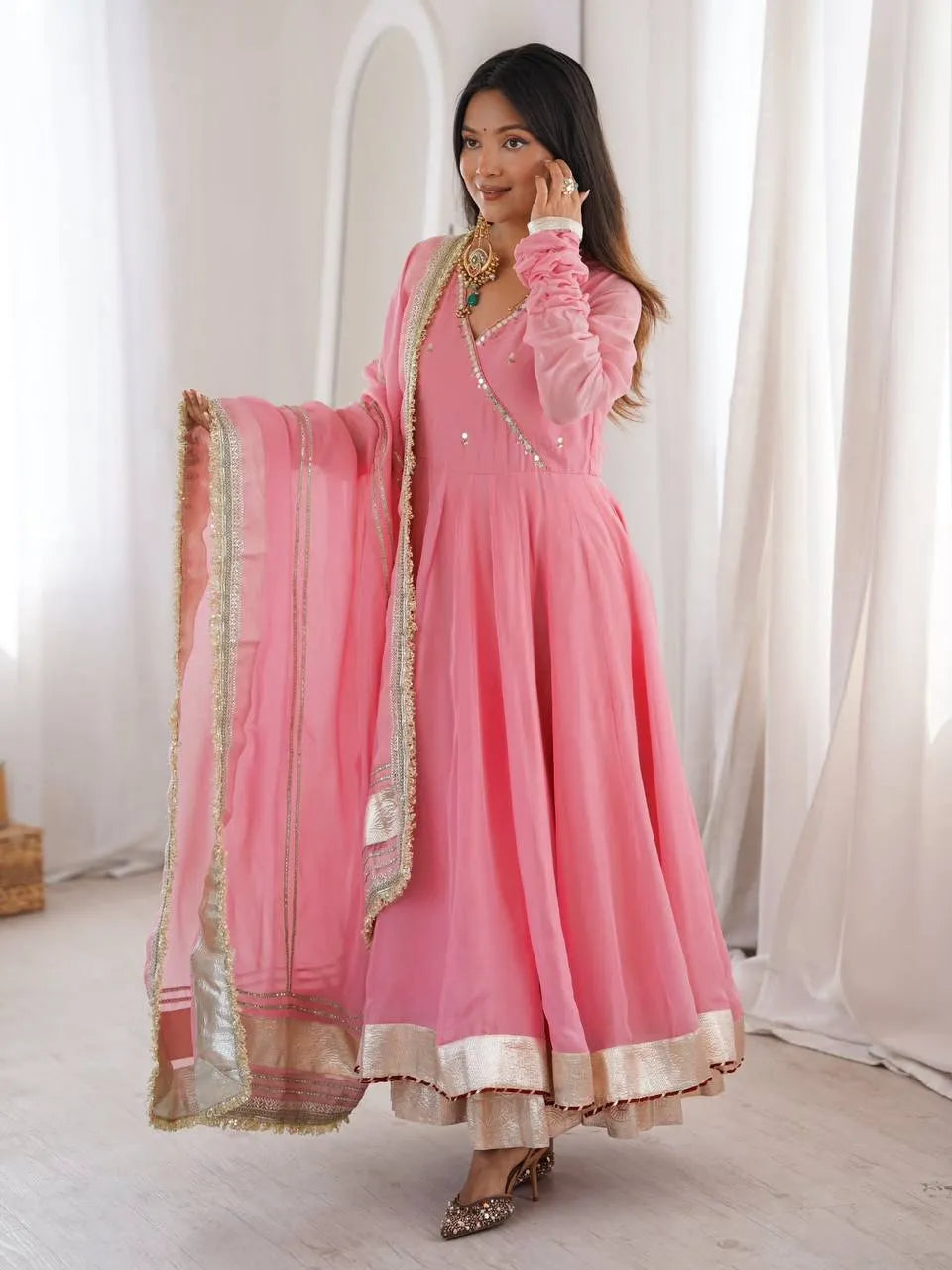 Lime Green Organza Silk Anarkali Suit For Party Wear
