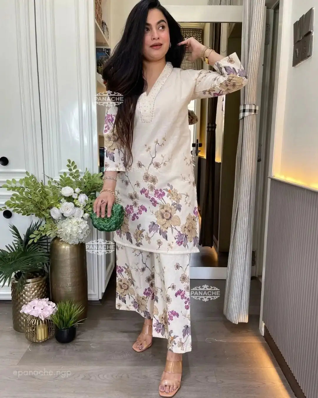 Buy Off White Cotton Kurti With Pant Set Online