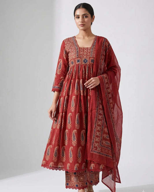 Marron Jaipuri Cotton Salwar Suit Set