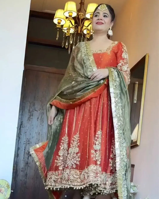 Party Wear Orange Colour Anarkali Suit Set