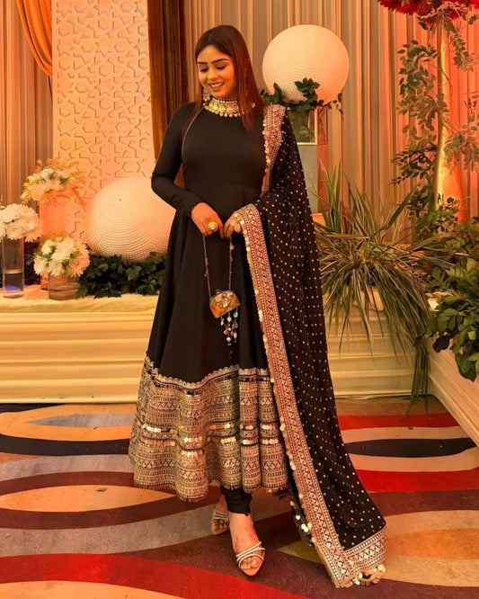 Party Wear Black Anarkali Suit Set with Dupatta