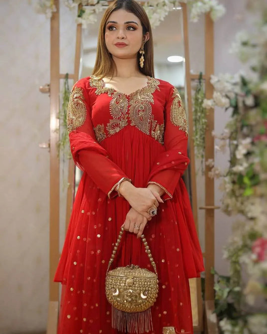 Red Colour Sharara Suit Set