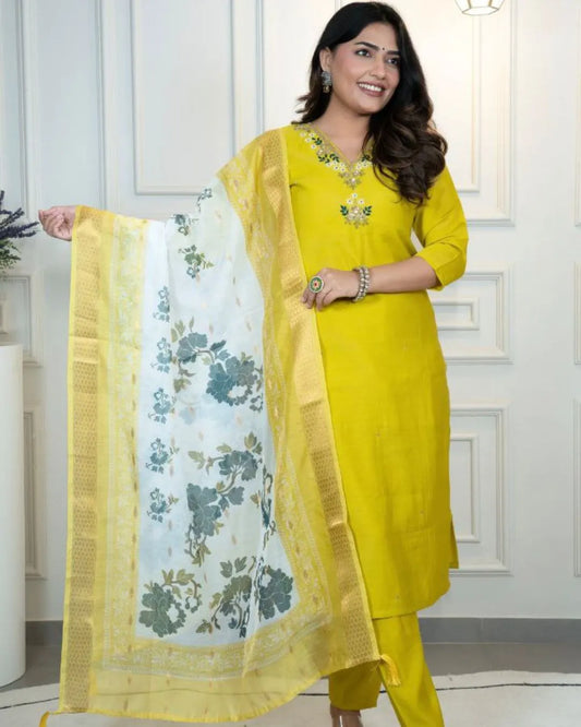 Parrot Green Party Wear Premium Silk Suit Set