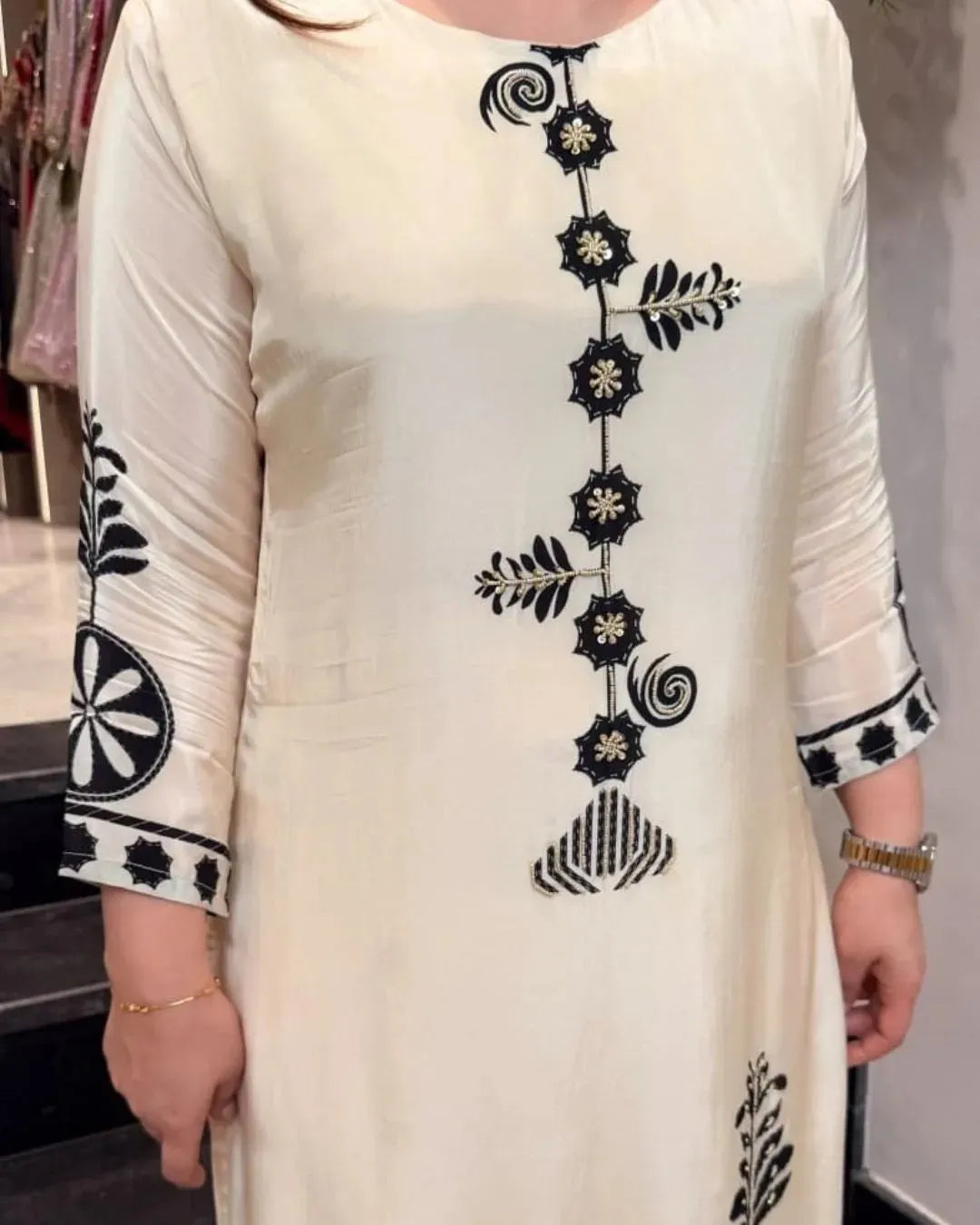 Chanderi Silk Cream Colour Kurti Palazzo Set