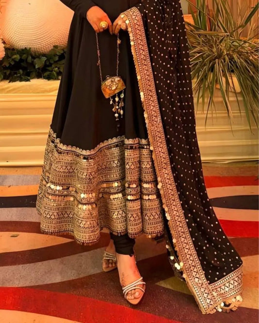 Party Wear Black Anarkali Suit Set with Dupatta