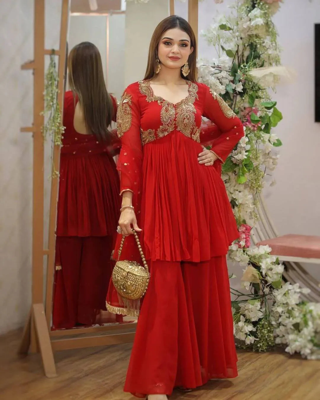 Red Colour Sharara Suit Set
