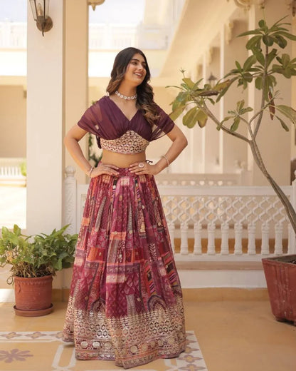 Multicolor Patchwork Printed Lehenga Set with Draped Blouse