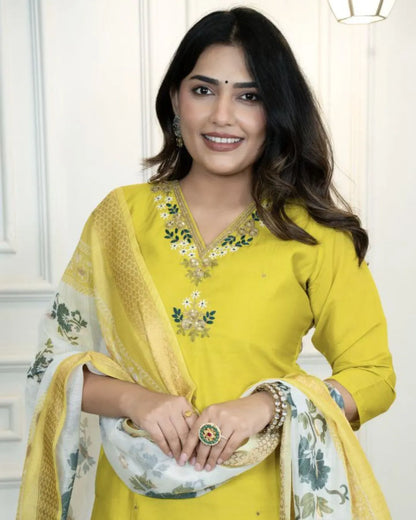 Parrot Green Party Wear Premium Silk Suit Set