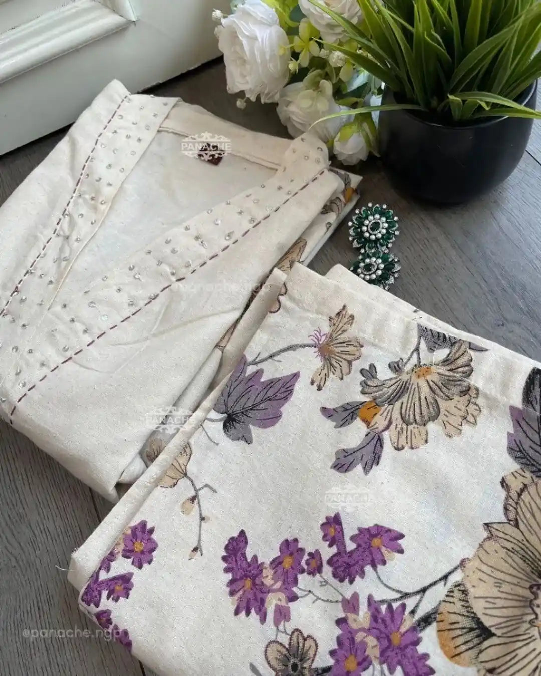 Buy Off White Cotton Kurti With Pant Set Online