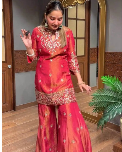 Designer Simar Silk Sharara Suit Set