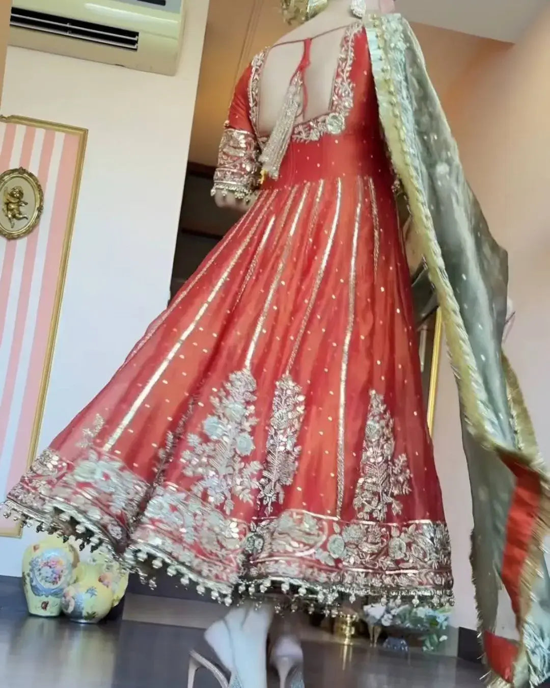 Party Wear Orange Colour Anarkali Suit Set