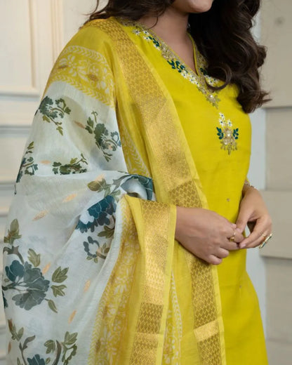 Parrot Green Party Wear Premium Silk Suit Set