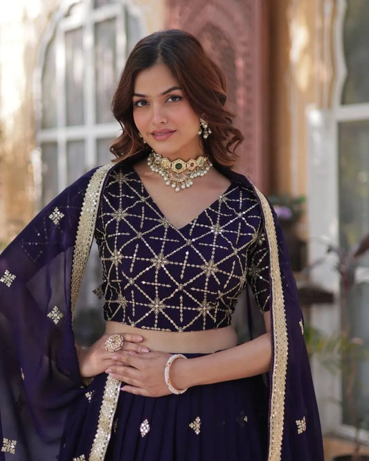 Royal Dark Purple Embroidered Lehenga Choli