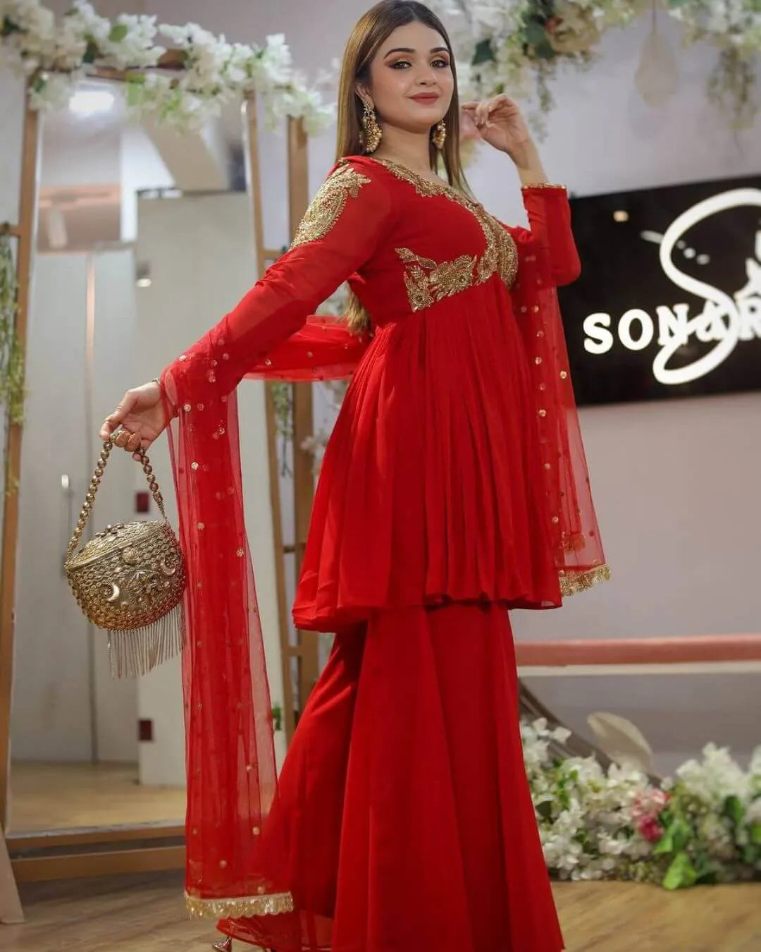 Red Colour Sharara Suit Set