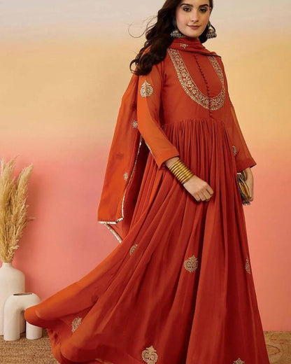 Orange Colour Anarkali Suit Set With Dupatta