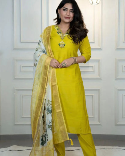 Parrot Green Party Wear Premium Silk Suit Set