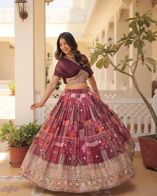 Multicolor Patchwork Printed Lehenga Set with Draped Blouse