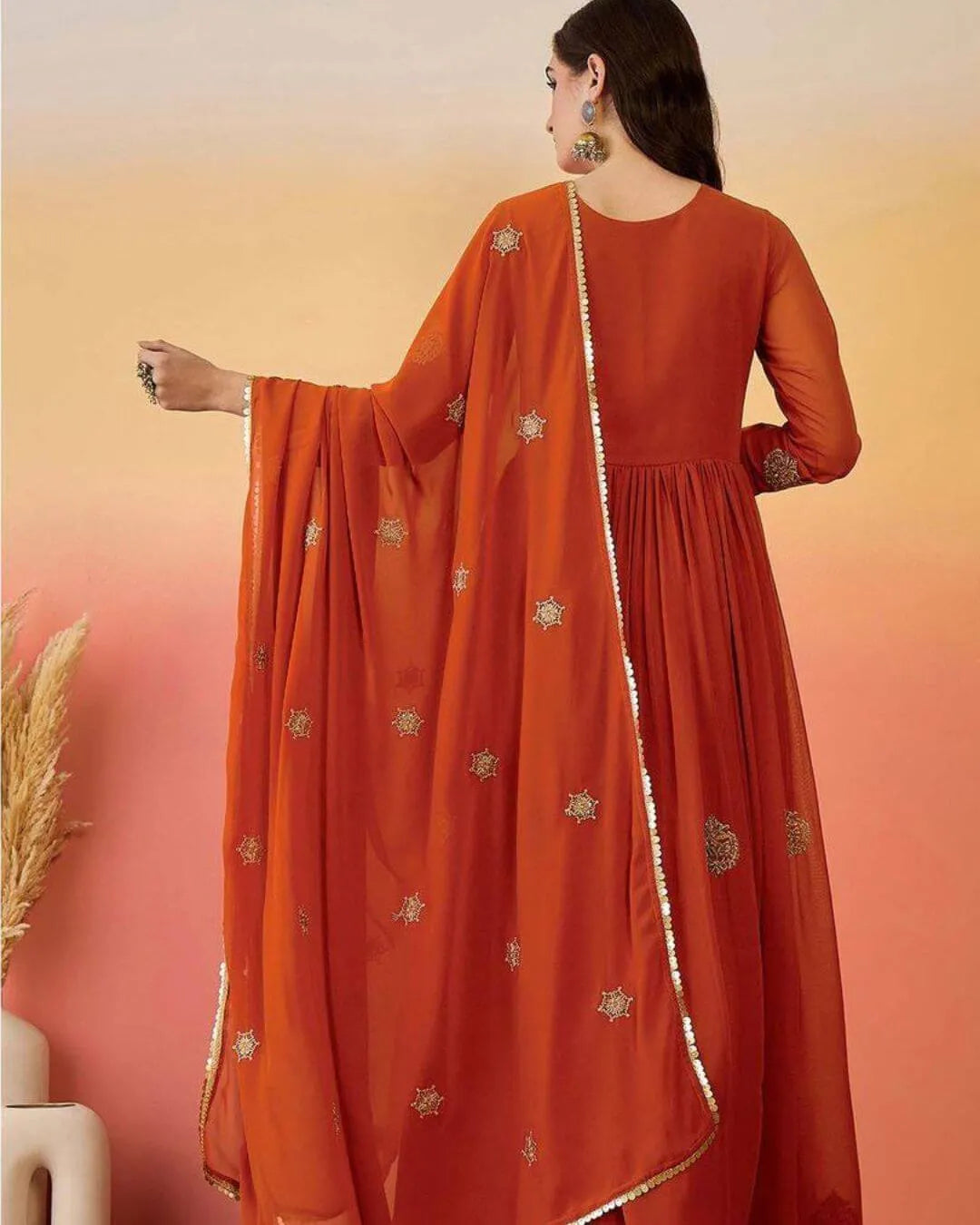 Orange Colour Anarkali Suit Set With Dupatta