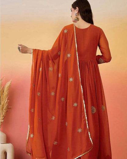 Orange Colour Anarkali Suit Set With Dupatta