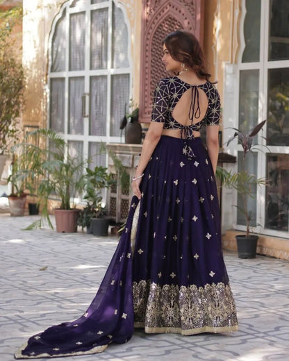 Royal Purple Embroidered Lehenga Choli with Sequins and Mirror Work