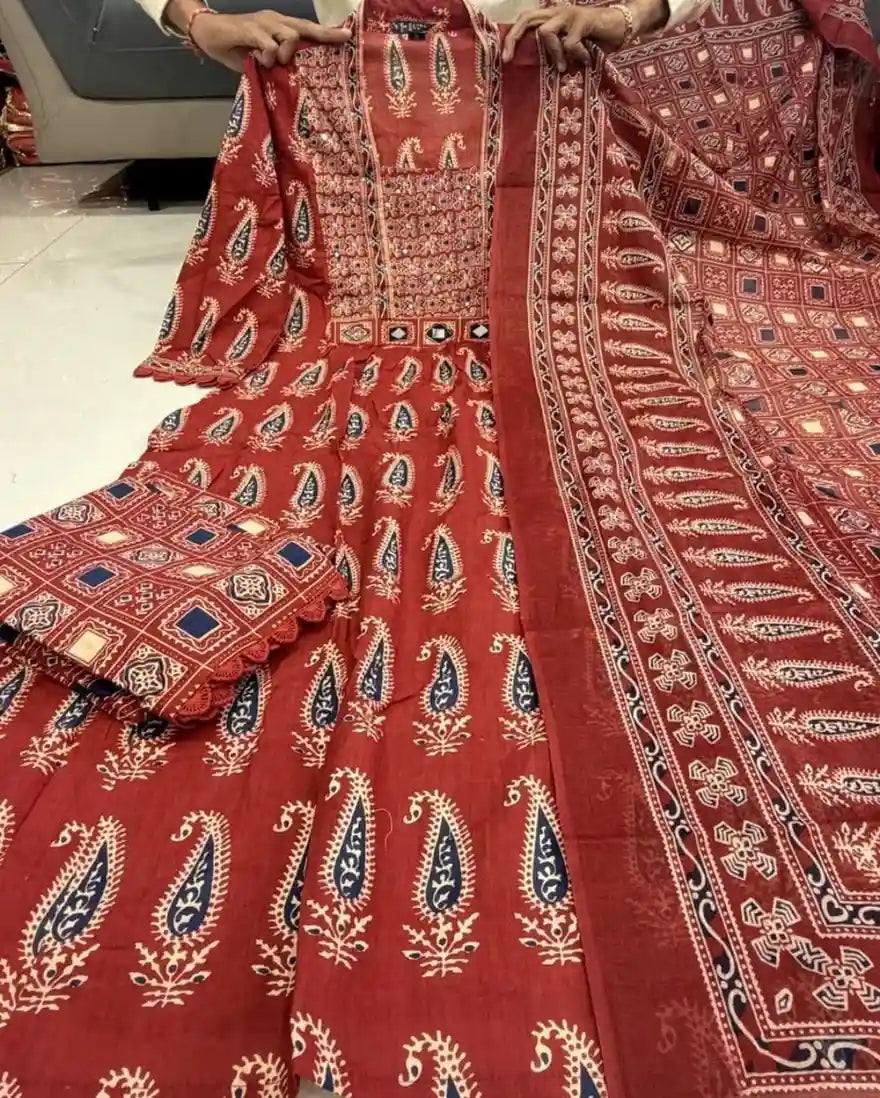 Marron Jaipuri Cotton Salwar Suit Set