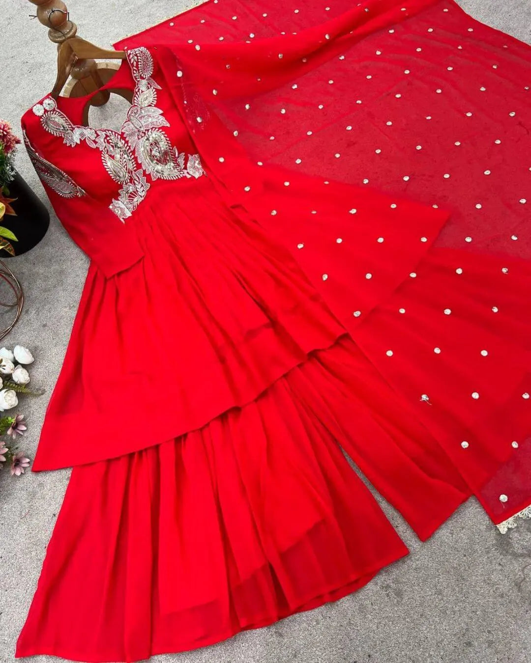 Red Colour Sharara Suit Set