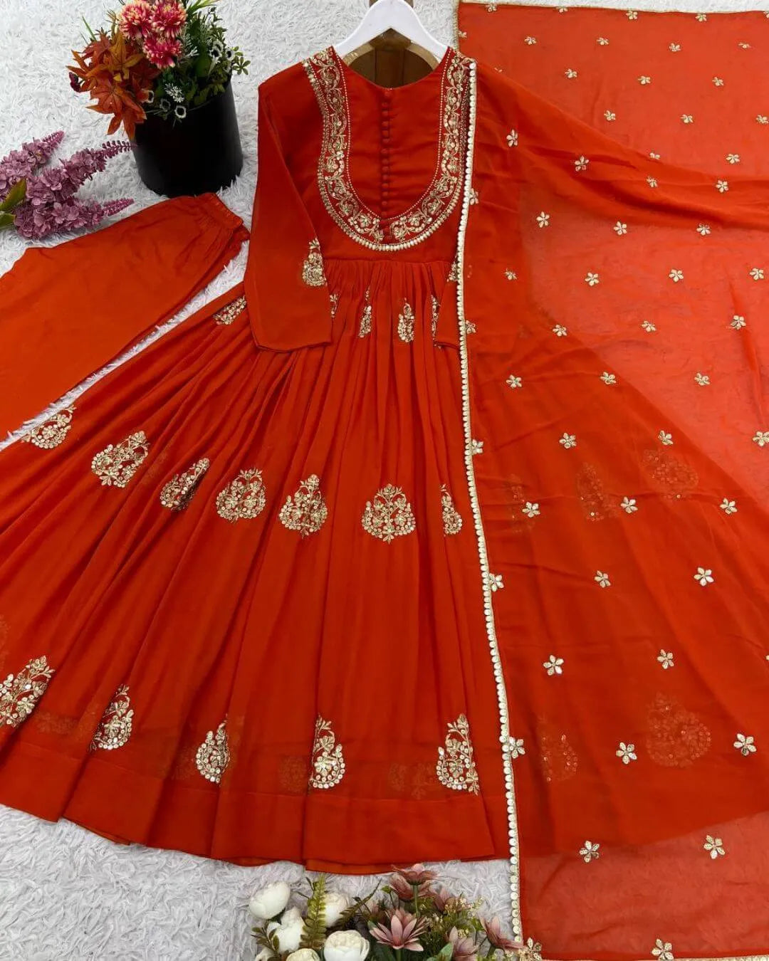 Orange Colour Anarkali Suit Set With Dupatta