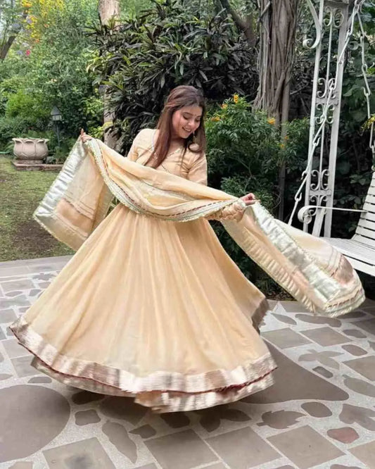Beige Organza Silk Anarkali  Set