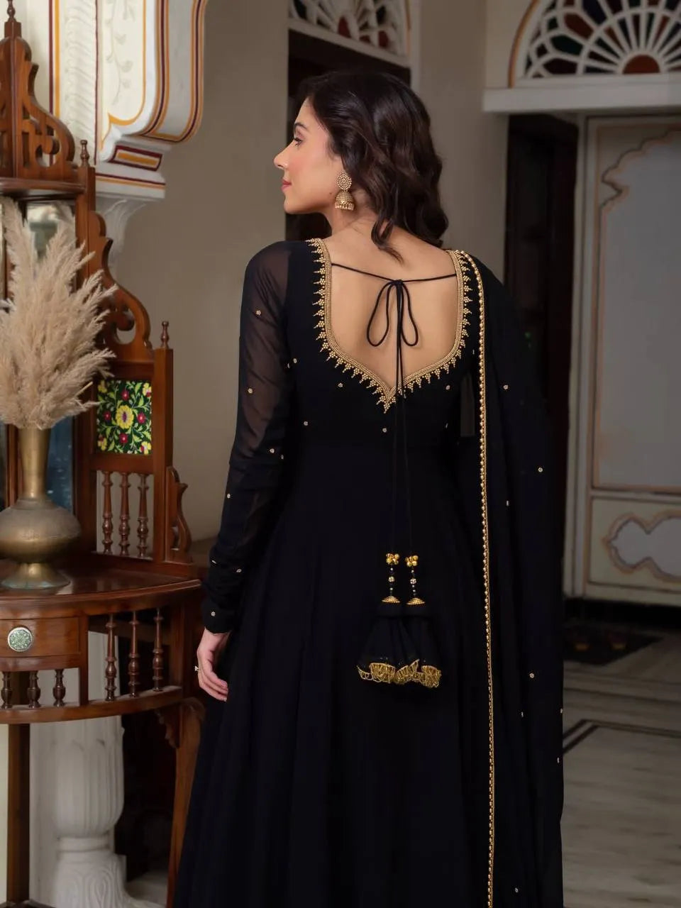 Black Embroidered Georgette Anarkali Suit Set 