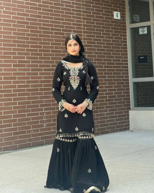 Black Chinon Sharara Suit