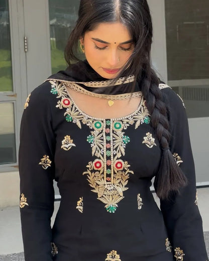 Black Chinon Sharara Suit Front