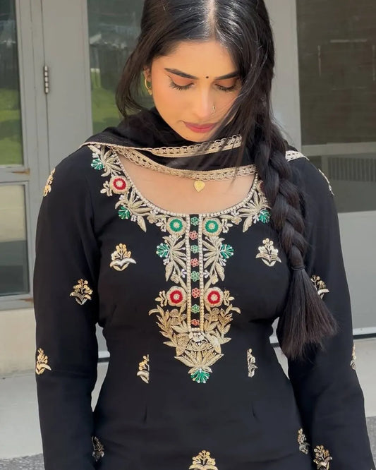 Black Chinon Sharara Suit Front