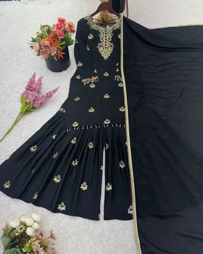 Black Chinon Sharara Suit 