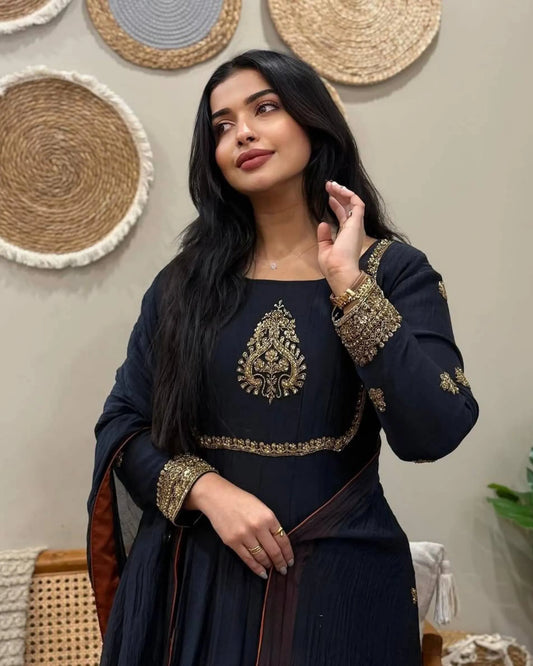 black georgette anarkali suit set