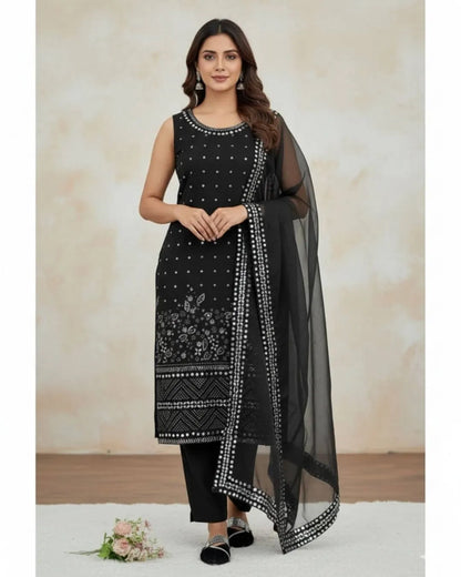 Black Sleeveless Salwar Suit Set With Dupatta