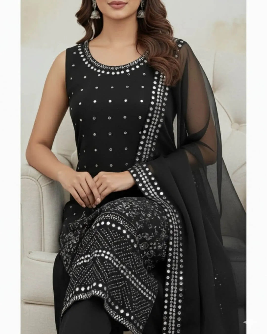 Black Sleeveless Salwar Suit Set With Dupatta