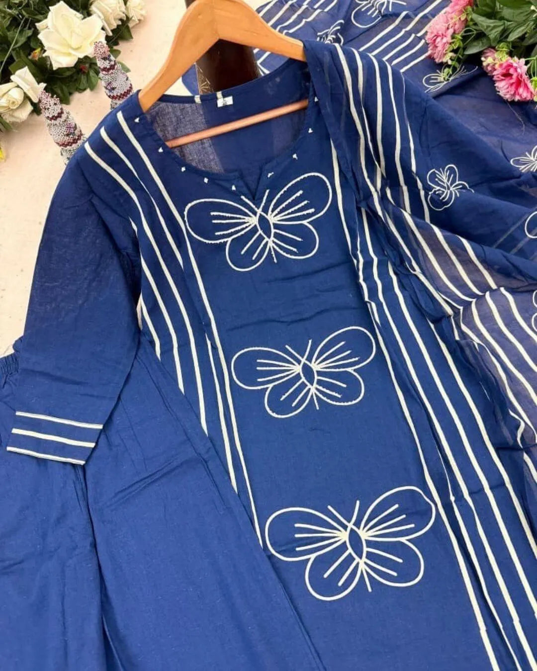 blue colour suit set with dupatta