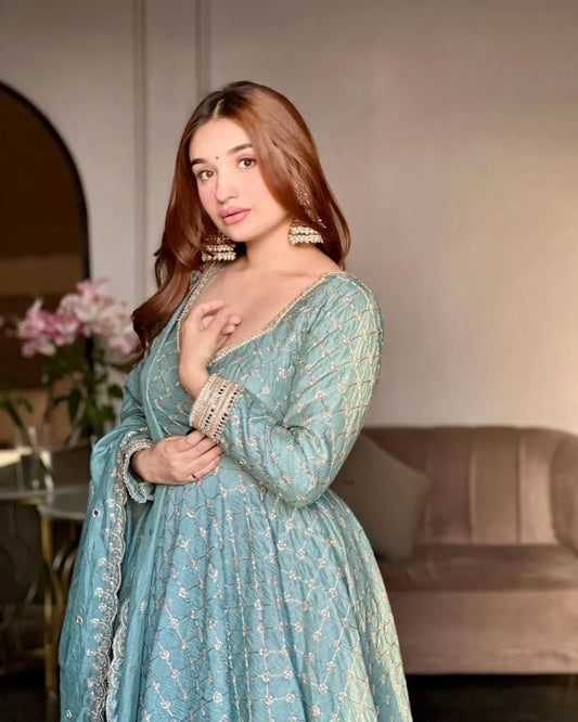 Sky Blue Anarkali Suit With Dupatta
